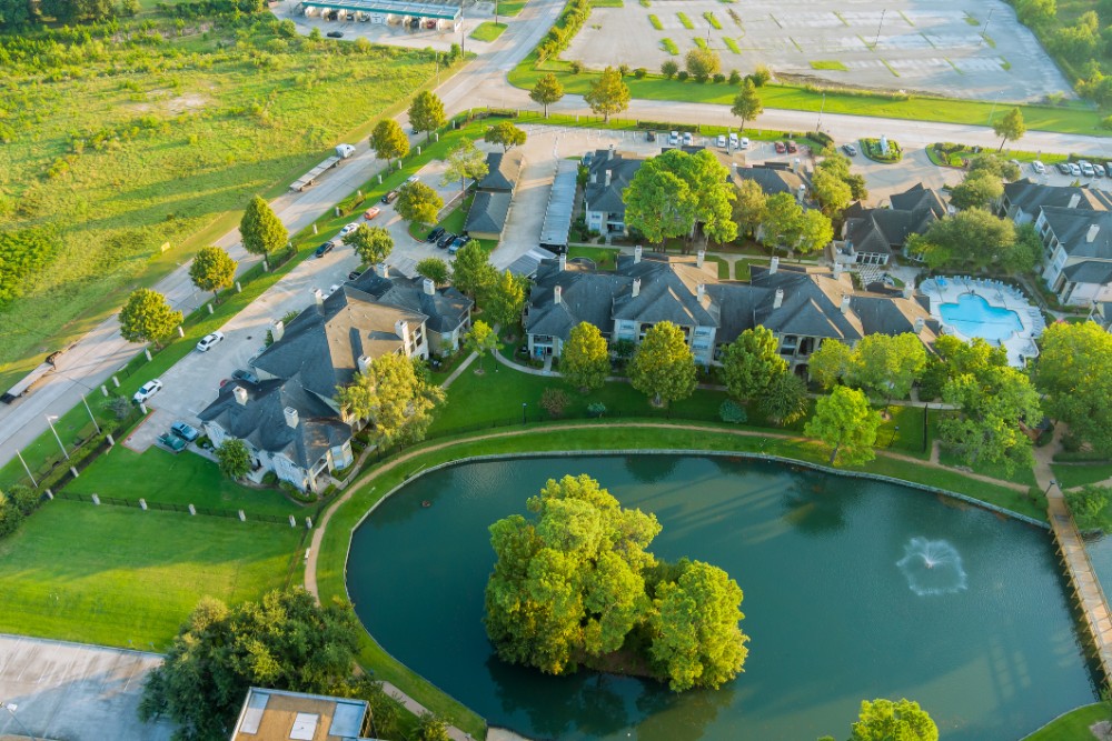 Aerial View Of Houston Texas US Typical Multi Level Apartment