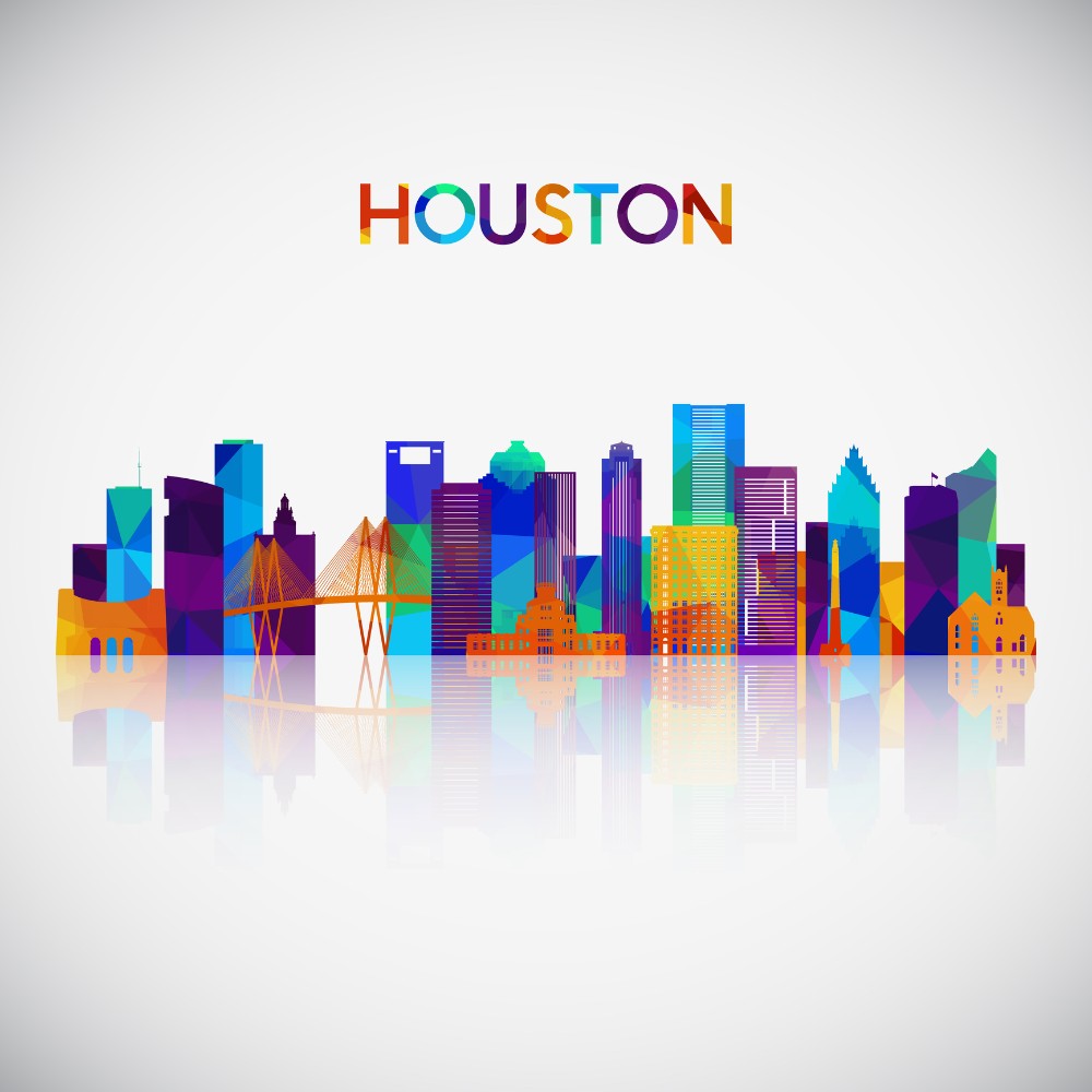 Houston Skyline Silhouette In Colorful Geometric